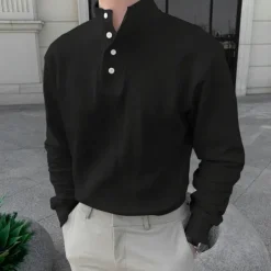 Men's Shirt Popover Shirt Summer Shirt Casual Shirt Black Pink Light Grey Gray Long Sleeve Solid Color Standing Collar Street Daily Clothing Apparel Fashion Casual Comfortable