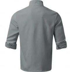 Men's Shirt Popover Shirt Summer Shirt Casual Shirt Black Pink Light Grey Gray Long Sleeve Solid Color Standing Collar Street Daily Clothing Apparel Fashion Casual Comfortable