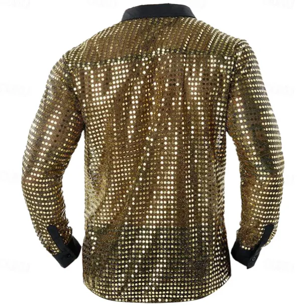 Men's Shirt Prom Shirt Disco Shirt Silver Black Gold Long Sleeve Sequin Collar Performance Party Evening Wear Sequins Clothing Apparel Fashion Casual