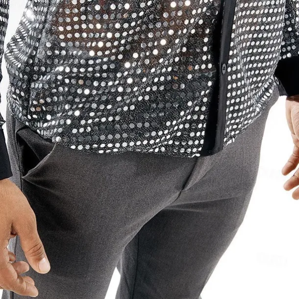 Men's Shirt Prom Shirt Disco Shirt Silver Black Gold Long Sleeve Sequin Collar Performance Party Evening Wear Sequins Clothing Apparel Fashion Casual