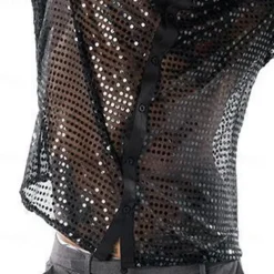 Men's Shirt Prom Shirt Disco Shirt Silver Black Gold Long Sleeve Sequin Collar Performance Party Evening Wear Sequins Clothing Apparel Fashion Casual