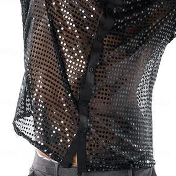 Men's Shirt Prom Shirt Disco Shirt Silver Black Gold Long Sleeve Sequin Collar Performance Party Evening Wear Sequins Clothing Apparel Fashion Casual