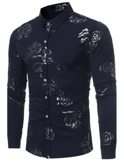 Men's Shirt Prom Shirt Floral Party Valentine's Day Black Long Sleeve Classic Collar Clothing Apparel Print