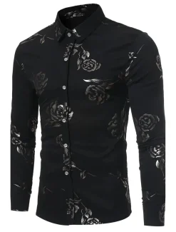 Men's Shirt Prom Shirt Floral Party Valentine's Day Black Long Sleeve Classic Collar Clothing Apparel Print