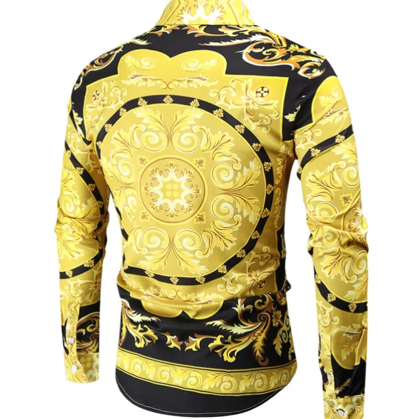Men's Shirt Prom Shirt Geometric Holiday Beach Yellow Orange Gold Long Sleeve Classic Collar Spring & Fall Clothing Apparel Print