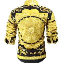 Men's Shirt Prom Shirt Geometric Holiday Beach Yellow Orange Gold Long Sleeve Classic Collar Spring & Fall Clothing Apparel Print