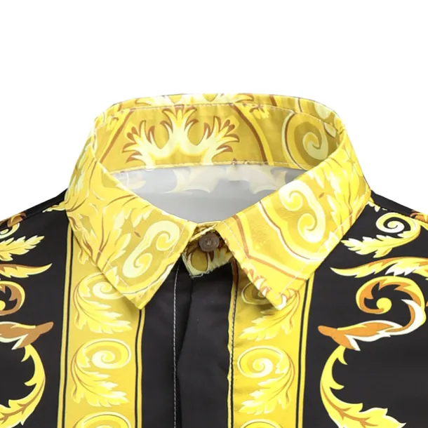 Men's Shirt Prom Shirt Geometric Holiday Beach Yellow Orange Gold Long Sleeve Classic Collar Spring & Fall Clothing Apparel Print