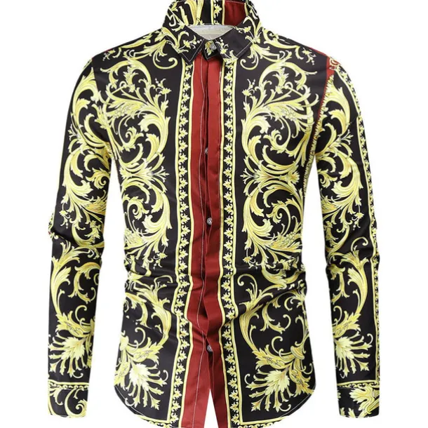 Men's Shirt Prom Shirt Geometric Holiday Beach Yellow Orange Gold Long Sleeve Classic Collar Spring & Fall Clothing Apparel Print