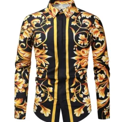 Men's Shirt Prom Shirt Geometric Holiday Beach Yellow Orange Gold Long Sleeve Classic Collar Spring & Fall Clothing Apparel Print