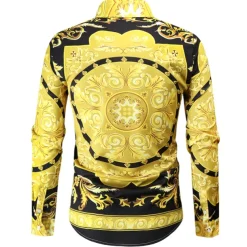 Men's Shirt Prom Shirt Geometric Holiday Beach Yellow Orange Gold Long Sleeve Classic Collar Spring & Fall Clothing Apparel Print