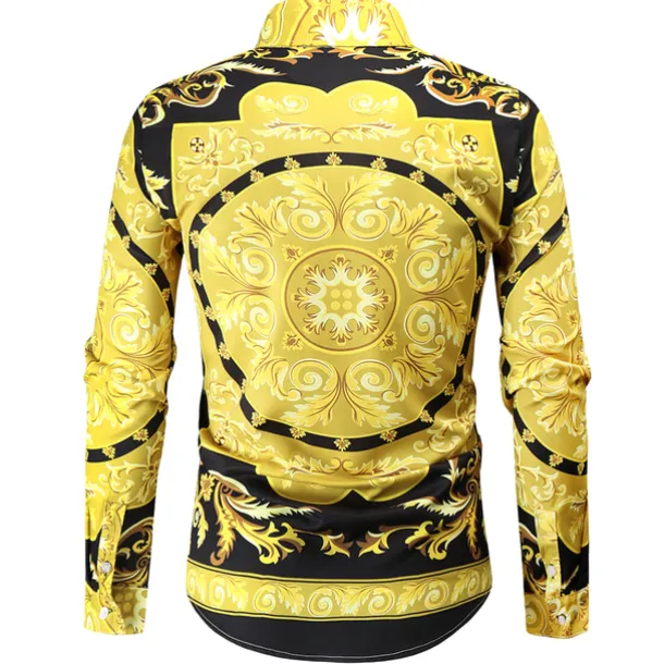 Men's Shirt Prom Shirt Geometric Holiday Beach Yellow Orange Gold Long Sleeve Classic Collar Spring & Fall Clothing Apparel Print