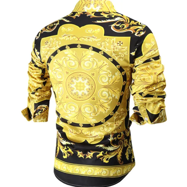 Men's Shirt Prom Shirt Geometric Holiday Beach Yellow Orange Gold Long Sleeve Classic Collar Spring & Fall Clothing Apparel Print