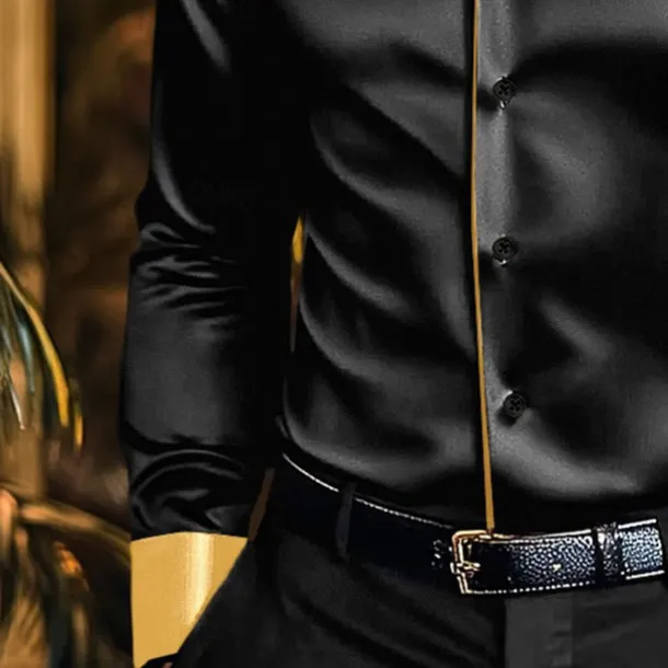 Men's Shirt Satin Shirt Casual Shirt Button Up Shirt Disco Shirt Patchwork Performance Wedding Black White Wine Green Long Sleeve Lapel Spring & Fall Clothing Apparel Patchwork