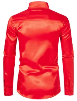 Men's Shirt Satin Shirt Casual Shirt Button Up Shirt Black Yellow Blue Red Light Grey Long Sleeve Plain Lapel Vacation Daily Clothing Apparel Fashion Casual Comfortable