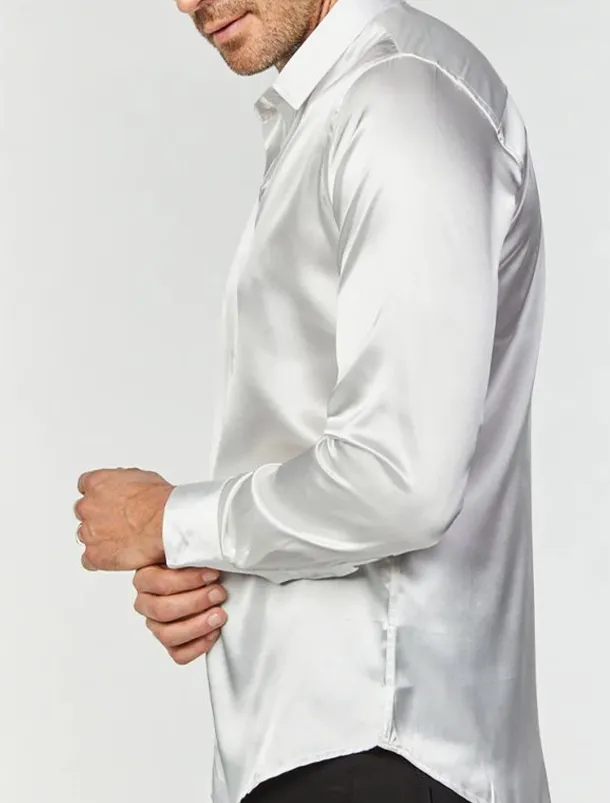 Men's Shirt Satin Shirt Casual Shirt Button Up Shirt Plain Wedding Vacation Black White Blue Red Long Sleeve Lapel Spring & Summer Clothing Apparel