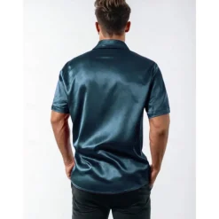 Men's Shirt Silk Like Satin Shirt Summer Shirt Beach Wear Casual Shirt Plain Vacation Daily White Blue Green Short Sleeve Lapel Summer Clothing Apparel