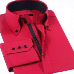 Men's Shirt Spearpoint Collar Shirt Dress Shirt Button Down Shirt Plain Wedding Party Black White Red Navy Blue Long Sleeve Lapel Spring & Fall Clothing Apparel Button-Down