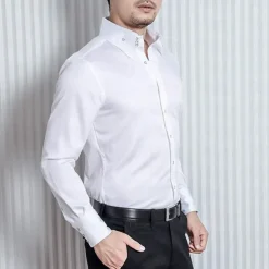 Men's Shirt Spearpoint Collar Shirt Dress Shirt Button Down Shirt Plain Wedding Party Black White Red Navy Blue Long Sleeve Lapel Spring & Fall Clothing Apparel Button-Down