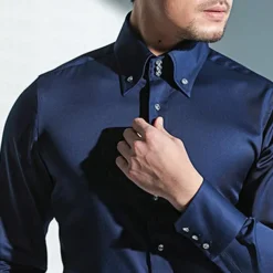 Men's Shirt Spearpoint Collar Shirt Dress Shirt Button Down Shirt Plain Wedding Party Black White Red Navy Blue Long Sleeve Lapel Spring & Fall Clothing Apparel Button-Down
