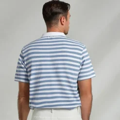 Men's Shirt Striped Horizontal Stripes Casual Cable Knit Polo Short Sleeve Outdoor Causal Casual Summer Print Turndown Black Blue Micro-elastic 48% cotton, 48% polyester, 4% spandex