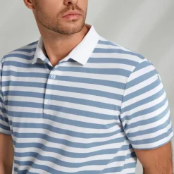 Men's Shirt Striped Horizontal Stripes Casual Cable Knit Polo Short Sleeve Outdoor Causal Casual Summer Print Turndown Black Blue Micro-elastic 48% cotton, 48% polyester, 4% spandex