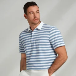 Men's Shirt Striped Horizontal Stripes Casual Cable Knit Polo Short Sleeve Outdoor Causal Casual Summer Print Turndown Black Blue Micro-elastic 48% cotton, 48% polyester, 4% spandex