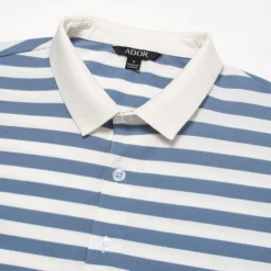 Men's Shirt Striped Horizontal Stripes Casual Cable Knit Polo Short Sleeve Outdoor Causal Casual Summer Print Turndown Black Blue Micro-elastic 48% cotton, 48% polyester, 4% spandex