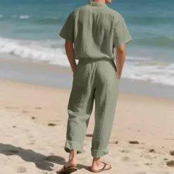 Men's Shirt Suits Shirt and Pant Sets 2 Pieces Outfits Short Sleeve Lapel Summer Plain Fashion Casual 2 Piece Vacation Daily Wear Going out Black White Khaki Top Tee for Men