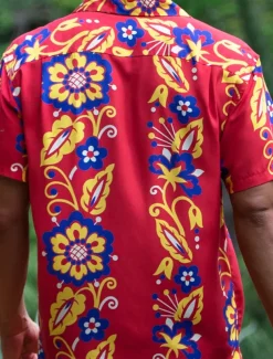 Men's Shirt Summer Hawaiian Shirt Button Up Shirt Casual Shirt Camp Collar Shirt Graphic Prints Flower Turndown Red Blue Street Holiday Short Sleeve Button Print Clothing Apparel Tropical Hawaiian