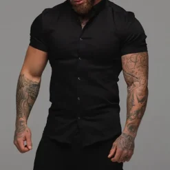 Men's Shirt Summer Shirt Button Up Shirt Black White Red Blue Green Short Sleeve Plain Collar 3D Print Outdoor Casual Clothing Apparel Casual Slim Fit