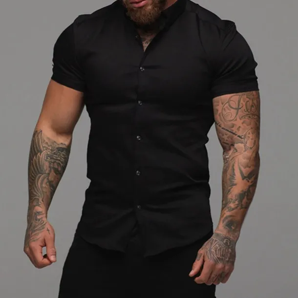 Men's Shirt Summer Shirt Button Up Shirt Black White Red Blue Green Short Sleeve Plain Collar 3D Print Outdoor Casual Clothing Apparel Casual Slim Fit