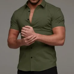 Men's Shirt Summer Shirt Button Up Shirt Black White Red Blue Green Short Sleeve Plain Collar 3D Print Outdoor Casual Clothing Apparel Casual Slim Fit