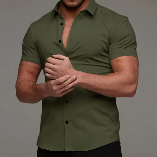 Men's Shirt Summer Shirt Button Up Shirt Black White Red Blue Green Short Sleeve Plain Collar 3D Print Outdoor Casual Clothing Apparel Casual Slim Fit