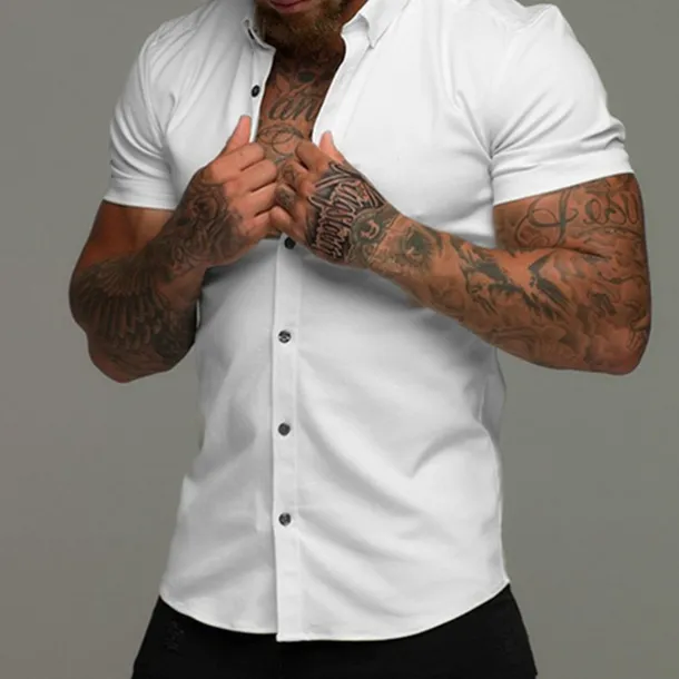 Men's Shirt Summer Shirt Button Up Shirt Black White Red Blue Green Short Sleeve Plain Collar 3D Print Outdoor Casual Clothing Apparel Casual Slim Fit