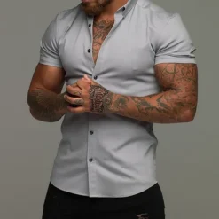 Men's Shirt Summer Shirt Button Up Shirt Black White Red Blue Green Short Sleeve Plain Collar 3D Print Outdoor Casual Clothing Apparel Casual Slim Fit