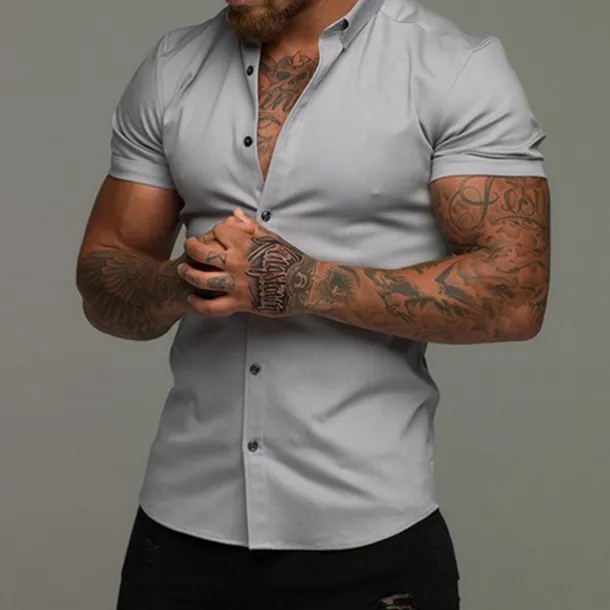 Men's Shirt Summer Shirt Button Up Shirt Black White Red Blue Green Short Sleeve Plain Collar 3D Print Outdoor Casual Clothing Apparel Casual Slim Fit