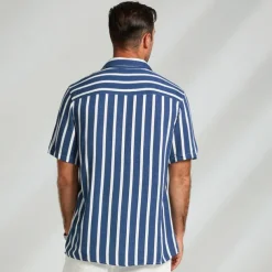 Men's Shirt Summer Shirt Button Up Shirt Casual Shirt Blue Light Blue Short Sleeve Stripes Lapel Daily Wear Vacation Clothing Apparel Fashion Hawaiian Casual Beach