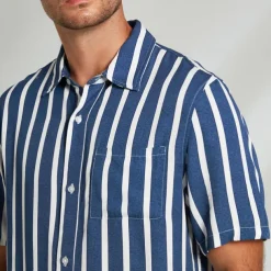 Men's Shirt Summer Shirt Button Up Shirt Casual Shirt Blue Light Blue Short Sleeve Stripes Lapel Daily Wear Vacation Clothing Apparel Fashion Hawaiian Casual Beach