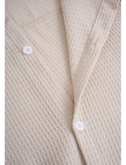 Men's Shirt Summer Shirt Button Up Shirt Casual Shirt Waffle Shirt Black White Blue khaki Long Sleeve Plain Lapel Daily Vacation Clothing Apparel Fashion Casual Comfortable