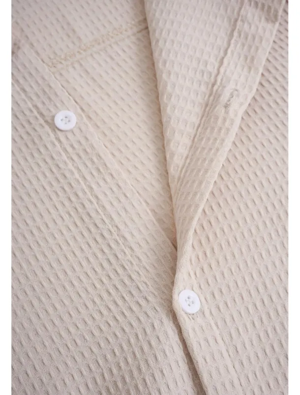 Men's Shirt Summer Shirt Button Up Shirt Casual Shirt Waffle Shirt Black White Blue khaki Long Sleeve Plain Lapel Daily Vacation Clothing Apparel Fashion Casual Comfortable