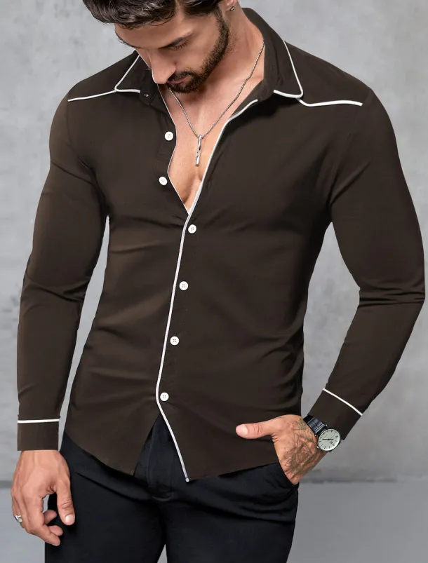 Men's Shirt Summer Shirt Button Up Shirt Casual Shirt Black Wine Dark Blue Coffee Long Sleeve Plain Lapel Daily Vacation Clothing Apparel Fashion Casual Comfortable