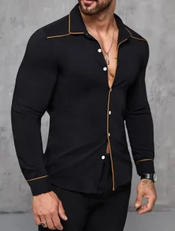 Men's Shirt Summer Shirt Button Up Shirt Casual Shirt Black Wine Dark Blue Coffee Long Sleeve Plain Lapel Daily Vacation Clothing Apparel Fashion Casual Comfortable