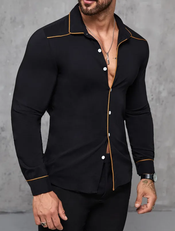 Men's Shirt Summer Shirt Button Up Shirt Casual Shirt Black Wine Dark Blue Coffee Long Sleeve Plain Lapel Daily Vacation Clothing Apparel Fashion Casual Comfortable