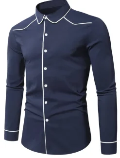 Men's Shirt Summer Shirt Button Up Shirt Casual Shirt Black Wine Dark Blue Coffee Long Sleeve Plain Lapel Daily Vacation Clothing Apparel Fashion Casual Comfortable