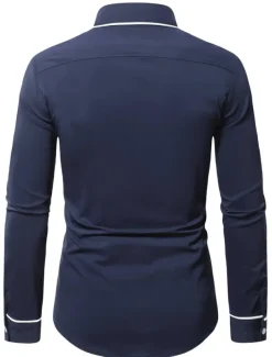 Men's Shirt Summer Shirt Button Up Shirt Casual Shirt Black Wine Dark Blue Coffee Long Sleeve Plain Lapel Daily Vacation Clothing Apparel Fashion Casual Comfortable