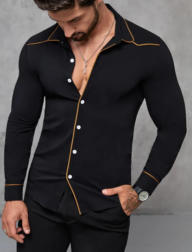 Men's Shirt Summer Shirt Button Up Shirt Casual Shirt Black Wine Dark Blue Coffee Long Sleeve Plain Lapel Daily Vacation Clothing Apparel Fashion Casual Comfortable