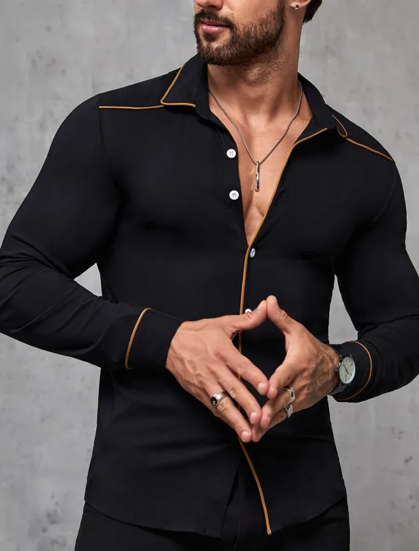 Men's Shirt Summer Shirt Button Up Shirt Casual Shirt Black Wine Dark Blue Coffee Long Sleeve Plain Lapel Daily Vacation Clothing Apparel Fashion Casual Comfortable