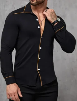 Men's Shirt Summer Shirt Button Up Shirt Casual Shirt Black Wine Dark Blue Coffee Long Sleeve Plain Lapel Daily Vacation Clothing Apparel Fashion Casual Comfortable