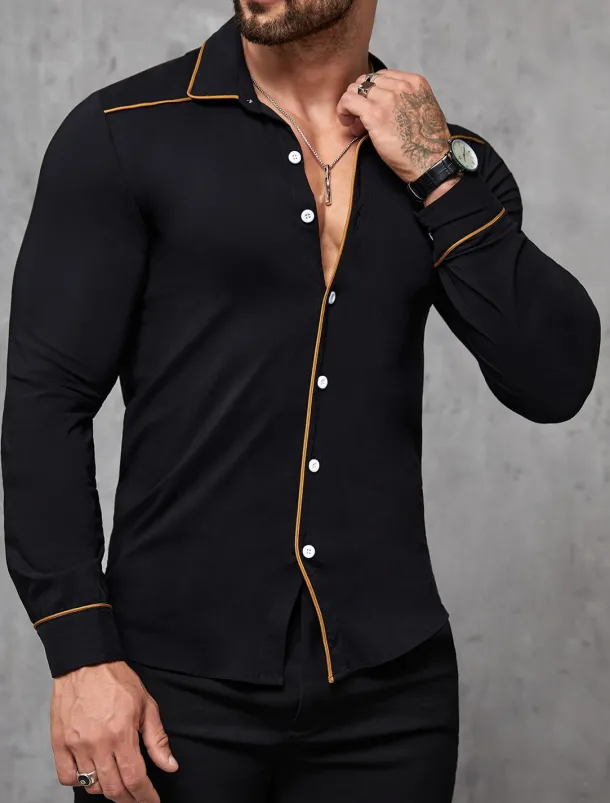 Men's Shirt Summer Shirt Button Up Shirt Casual Shirt Black Wine Dark Blue Coffee Long Sleeve Plain Lapel Daily Vacation Clothing Apparel Fashion Casual Comfortable