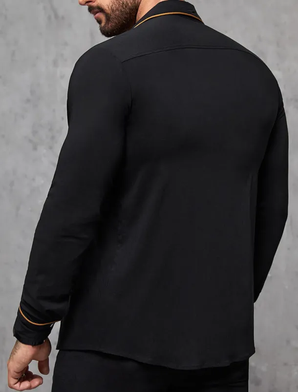 Men's Shirt Summer Shirt Button Up Shirt Casual Shirt Black Wine Dark Blue Coffee Long Sleeve Plain Lapel Daily Vacation Clothing Apparel Fashion Casual Comfortable